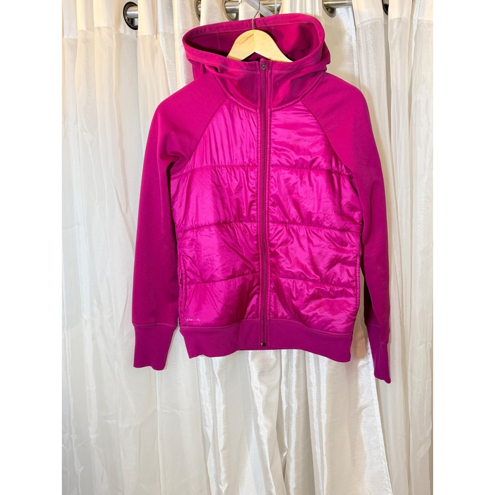 Nike Therma-FIT Hybrid Jacket Womens Medium Pink Quilted Full Zip Hooded Fleece